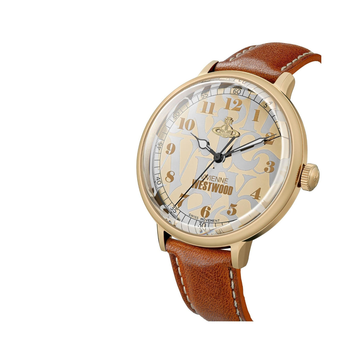 Vivienne Westwood Cavendish Gold 48mm Brown Leather Watch, alternate view