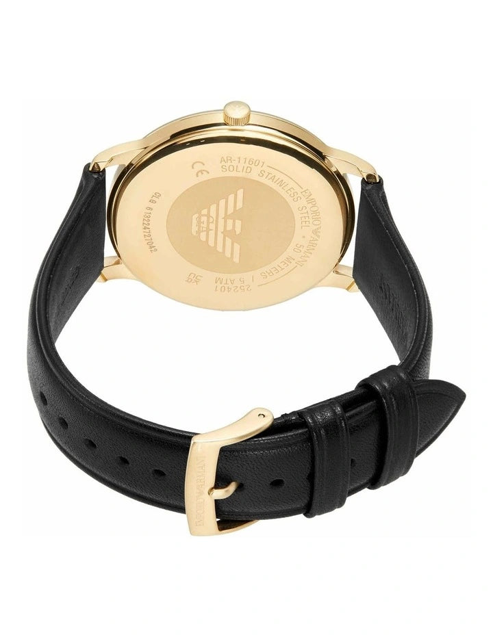 Emporio Armani Green Dial Black Leather Men's Watch AR11601