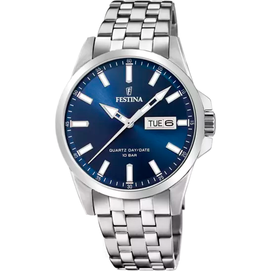 Elegant Festina F20357/3 Men's Classic Watch with Blue Dial and Stainless Steel Strap