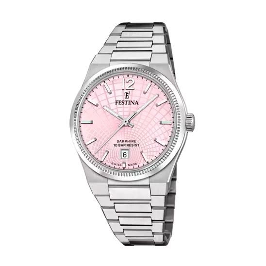 Festina Swiss Made Pink Dial Stainless Steel Bracelet Women's Watch F2