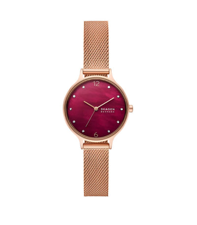 Skagen Anita Rose Gold Mesh Watch with Red Dial for Women SKW3150
