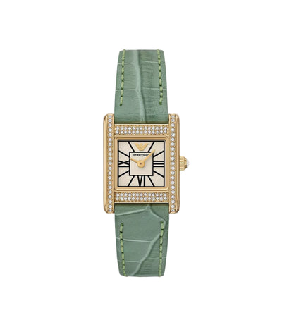 Emporio Armani Two-Hand White Dial Green Leather Strap Watch AR11661