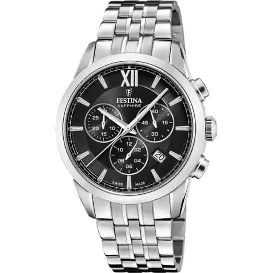 Festina Swiss Made Black Dial Stainless Steel Bracelet Men's Watch F20040/4