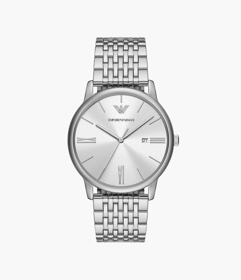 Emporio Armani Three-Hand Date White Dial Stainless Steel Watch AR11599