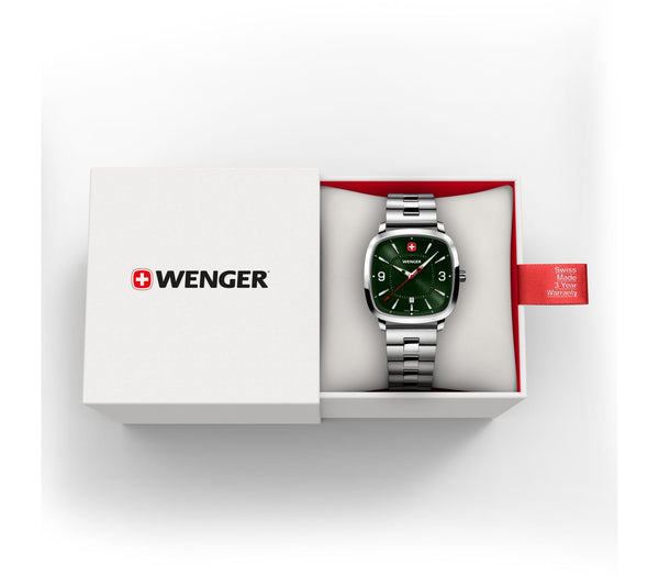 Wenger Vintage Sport 37mm Green Dial Stainless Steel Watch 01.1921.111