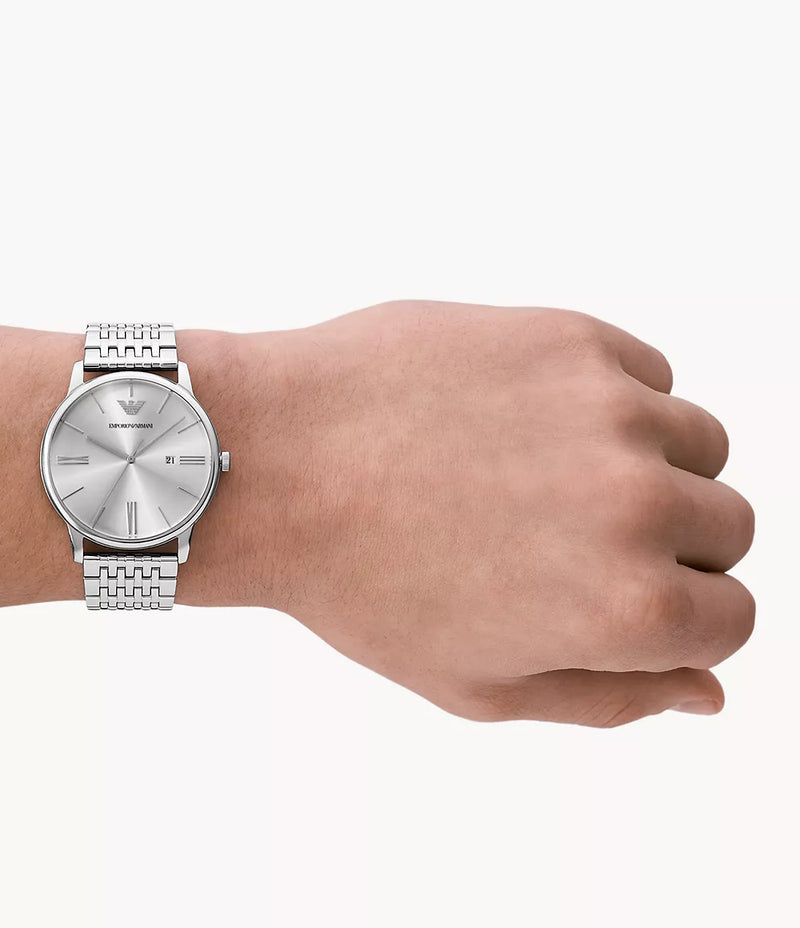 Emporio Armani Three-Hand Date White Dial Stainless Steel Watch AR11599