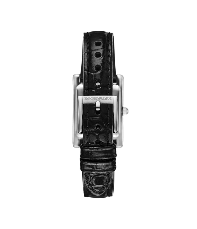 Emporio Armani Two-Hand Silver Dial Black Leather Strap Watch AR11623