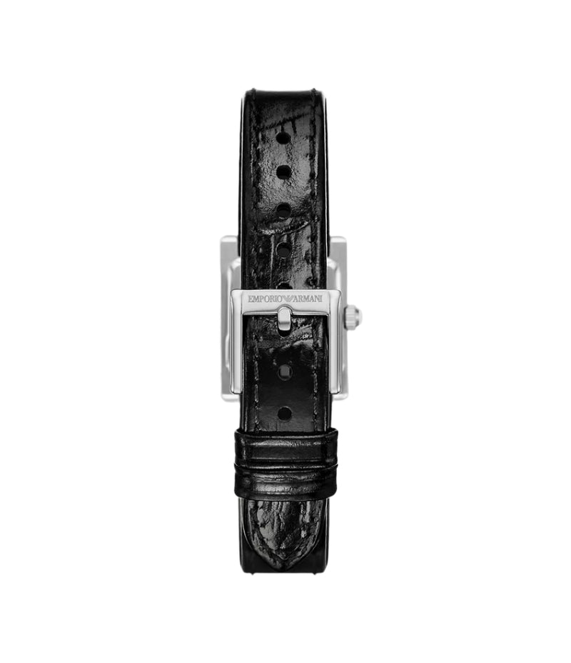 Emporio Armani Two-Hand Silver Dial Black Leather Strap Watch AR11660