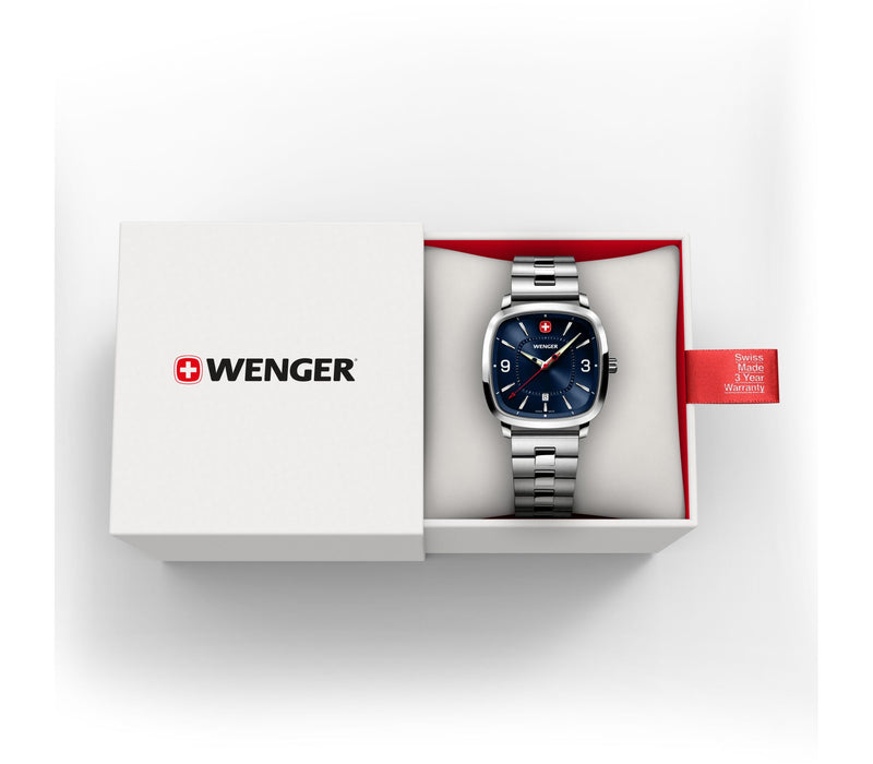 Wenger Vintage Sport 37mm Blue Dial Stainless Steel Watch 01.1921.110