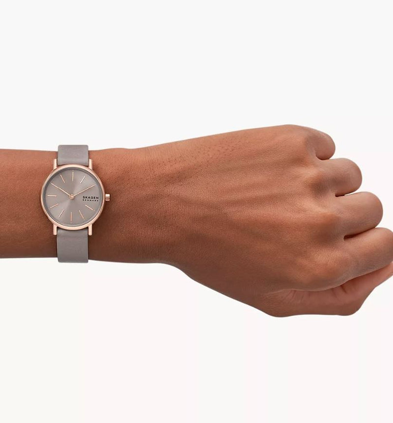 Skagen Signatur Lille Greystone Leather Rose Gold Dial Watch SKW3060