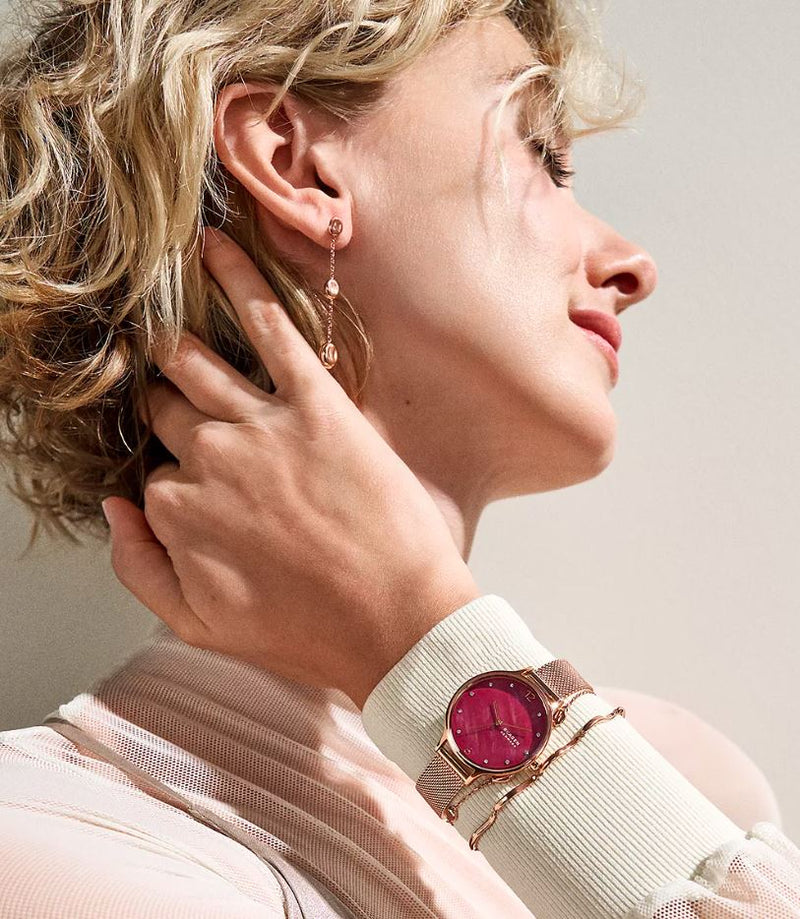 Skagen Anita Rose Gold Mesh Watch with Red Dial for Women SKW3150