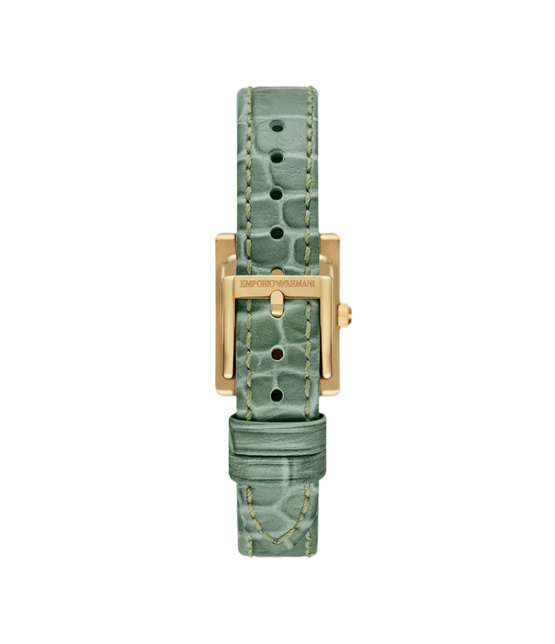 Emporio Armani Two-Hand White Dial Green Leather Strap Watch AR11661