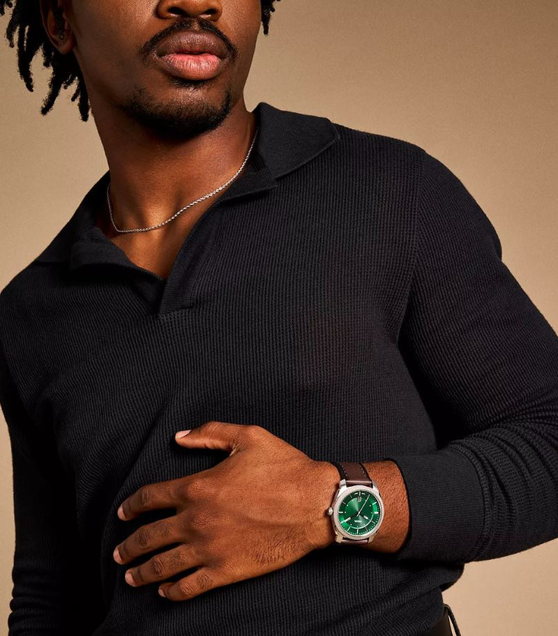 Fossil Machine Brown Leather Strap Green Dial Watch FS6085