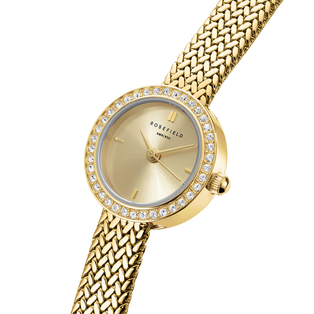 Rosefield Mini Small Edit Crystal Gold Dial Stainless Steel Watch MCGMG-M03