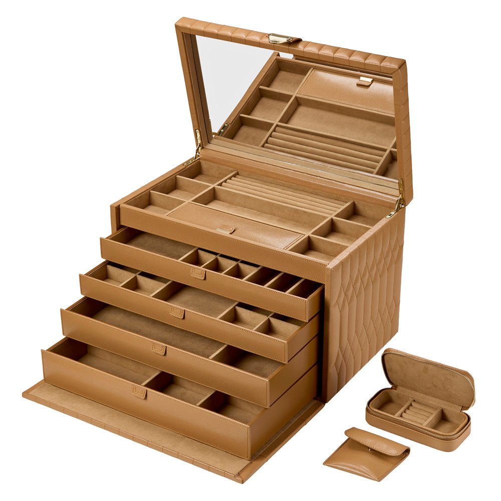 Wolf Lauren Extra Large Jewellery Box in caramel recycled vegan leather — view 3
