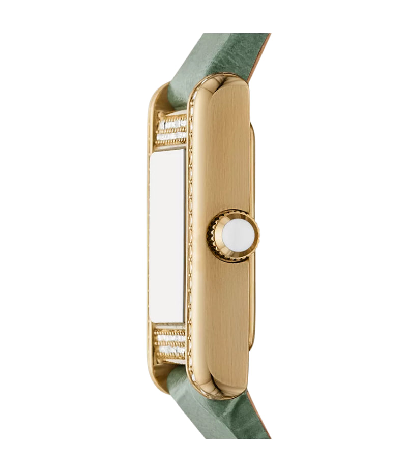 Emporio Armani Two-Hand White Dial Green Leather Strap Watch AR11661