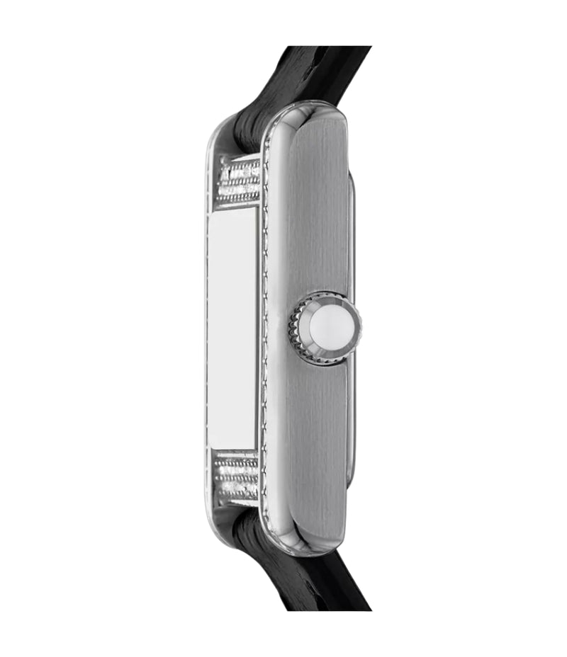 Emporio Armani Two-Hand Silver Dial Black Leather Strap Watch AR11660