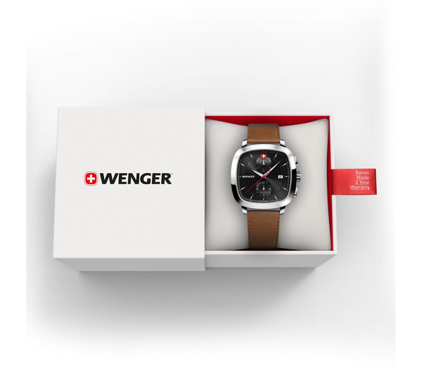 Wenger Vintage Classic Chrono 39.5mm Black Dial Leather Watch 01.1933.102