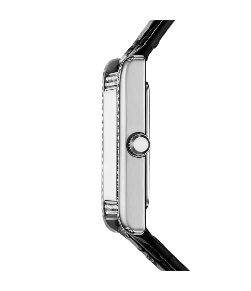 Emporio Armani Two-Hand Silver Dial Black Leather Strap Watch AR11623