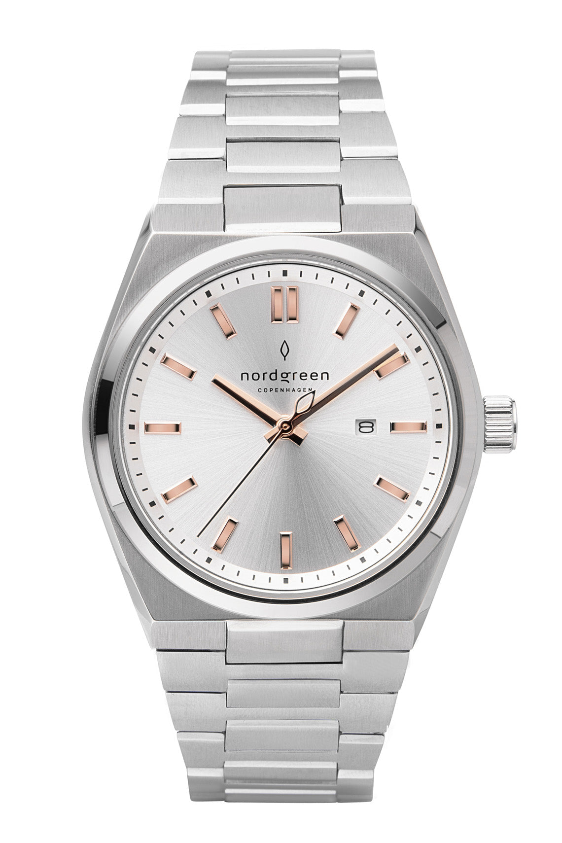 Nordgreen Succession 35mm Silver Dial & Rose Gold Indicies Stainless Steel Strap Watch