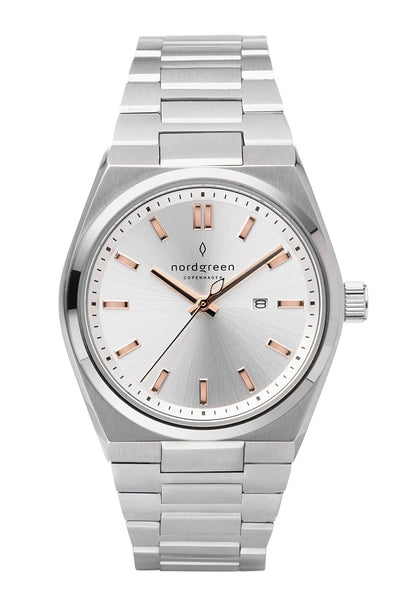 Nordgreen Succession 35mm Silver Dial & Rose Gold Indicies Stainless Steel Strap Watch