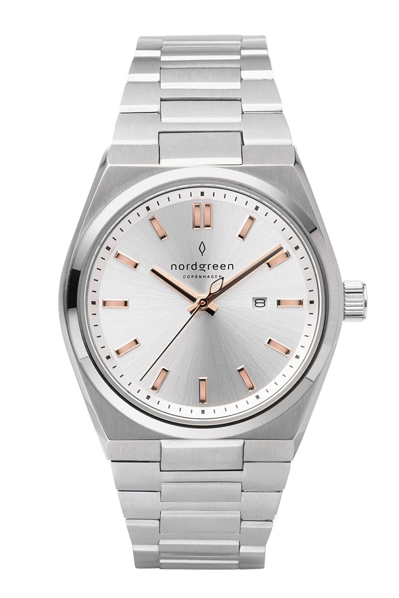 Nordgreen Succession 35mm Silver Dial & Rose Gold Indicies Stainless Steel Strap Watch