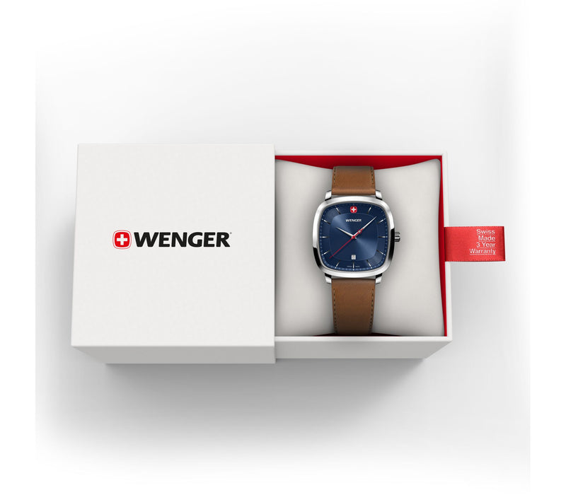 Wenger Vintage Classic 37mm Blue Dial Leather Strap Watch 01.1921.106