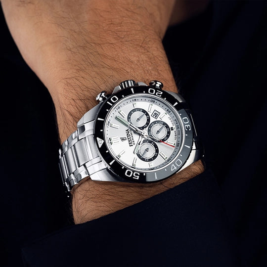 Festina White Black Dial Stainless Steel Strap Men's Watch