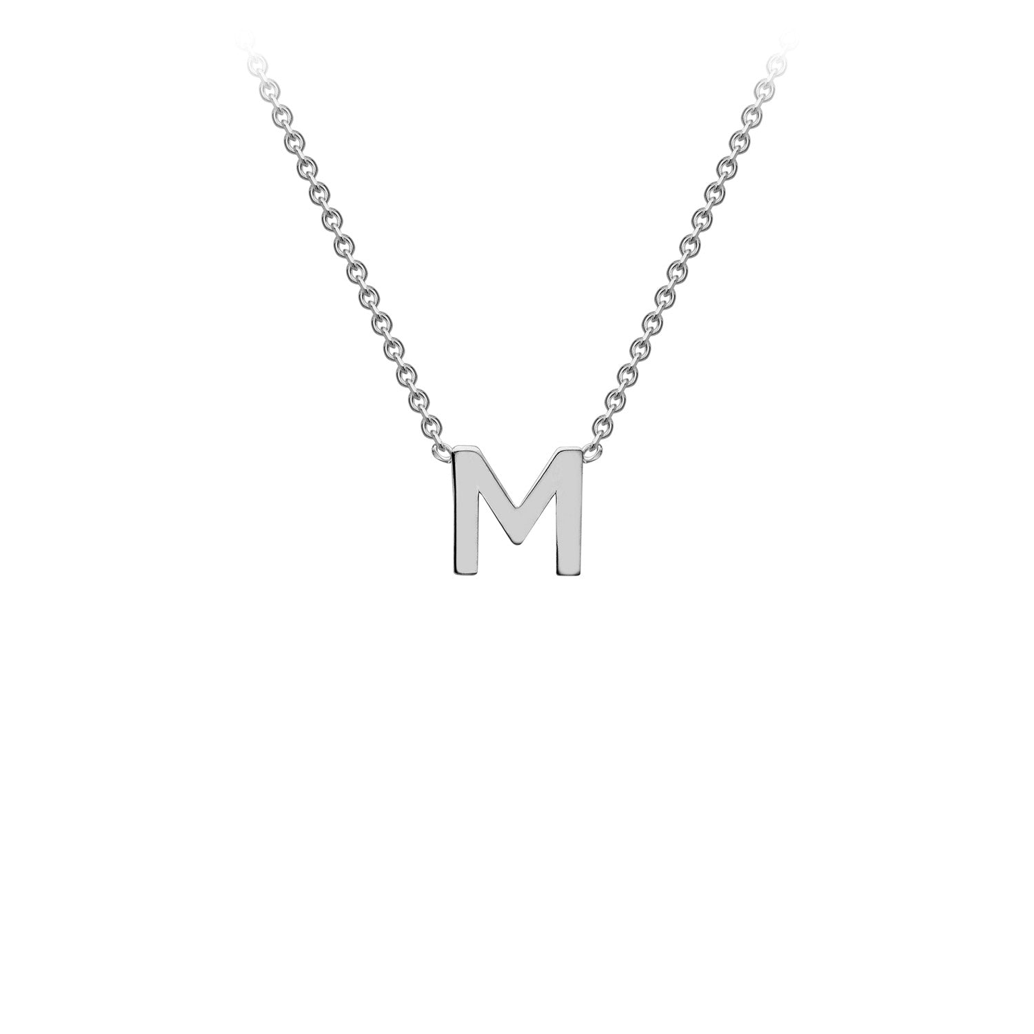 9K White Gold M Initial Necklace Adjustable Personalized Jewelry Gift