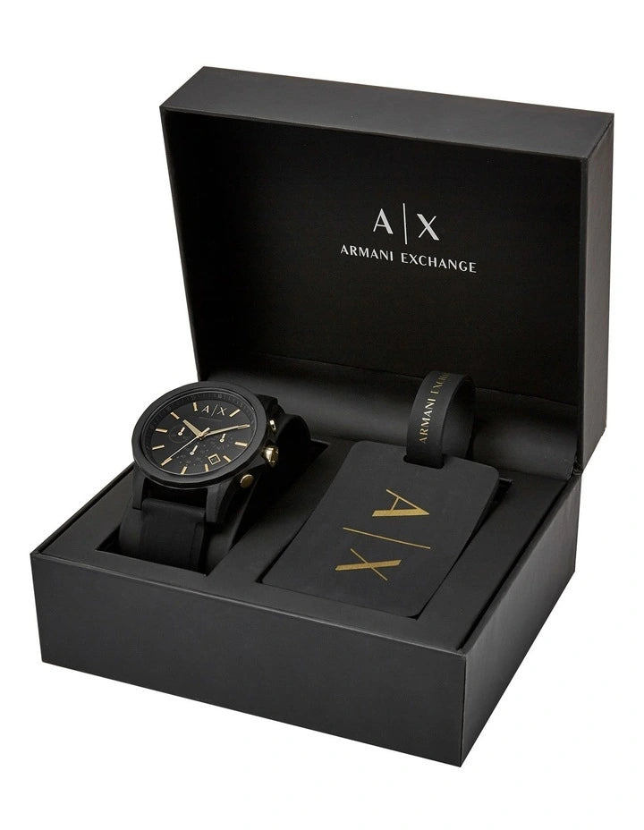 Armani AX7105 Black Silicone Chronograph Watch Gift Set