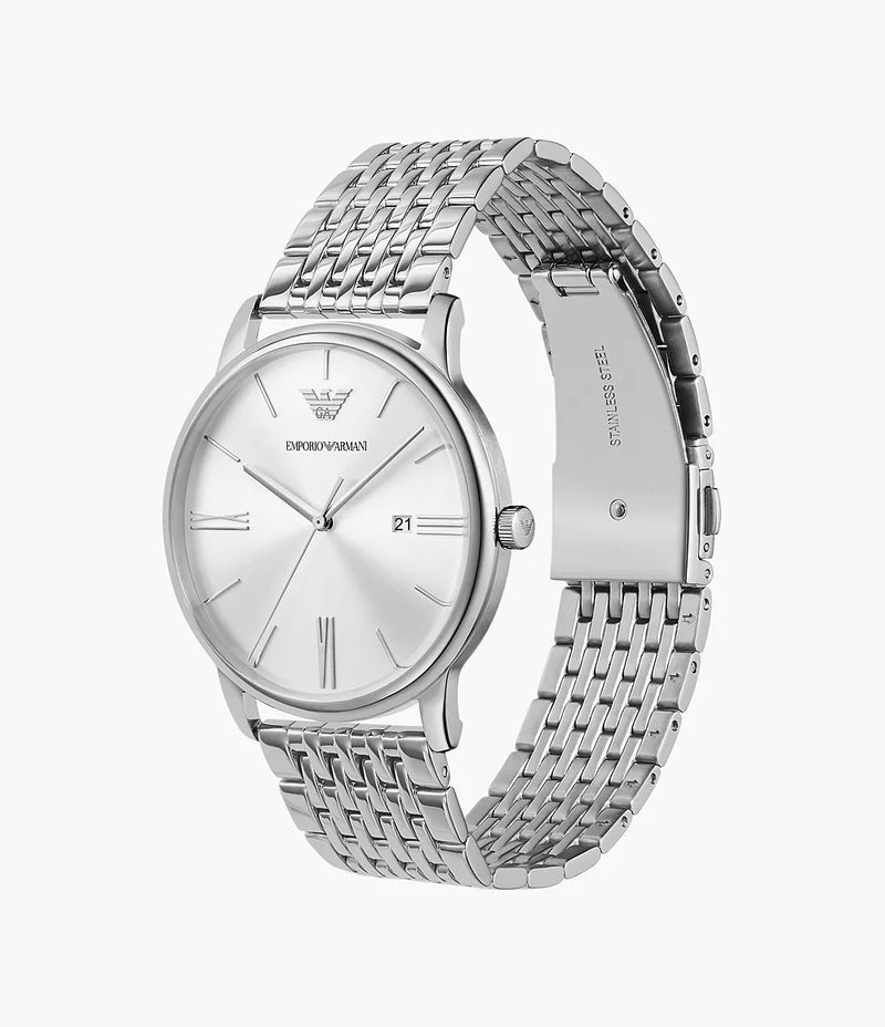 Emporio Armani Three-Hand Date White Dial Stainless Steel Watch AR11599