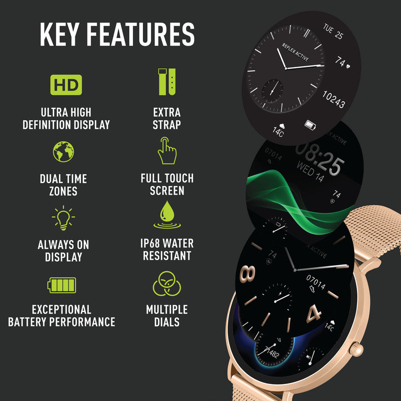 Reflex Active SERIES 42 AMOLED Ultra Slim RG Mesh + Pink Silicone Strap Smart Watch RA42-2210