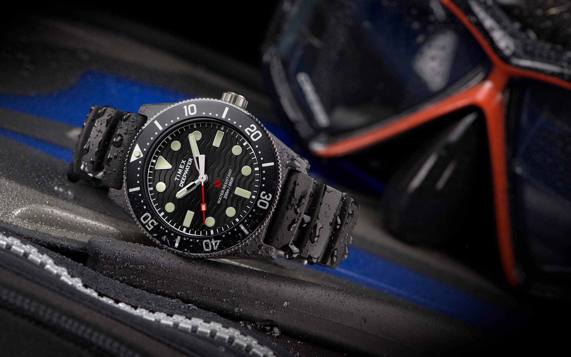 Timex Deepwater Reef 200 XCF 43mm Black Rubber Strap Watch TW2Y02200