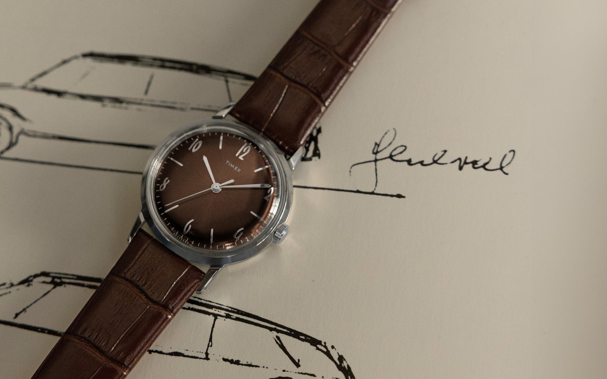 Timex Marlin Hand-Wound Brown Dial 34mm Leather Strap Watch TW2W93300