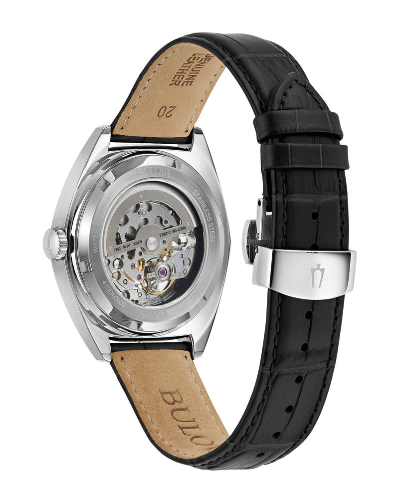 Bulova Surveyor Grey Dial Automatic Watch with Black Leather Strap SKU 96A310
