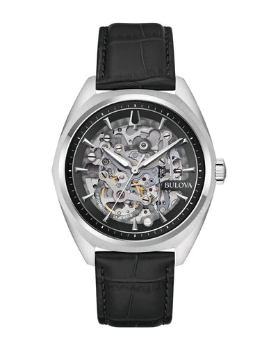 Bulova Surveyor Grey Dial Automatic Watch with Black Leather Strap SKU 96A310