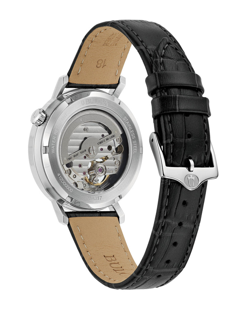 Bulova Timeless Elegance Automatic Black Dial with Leather Strap Watch 96A317