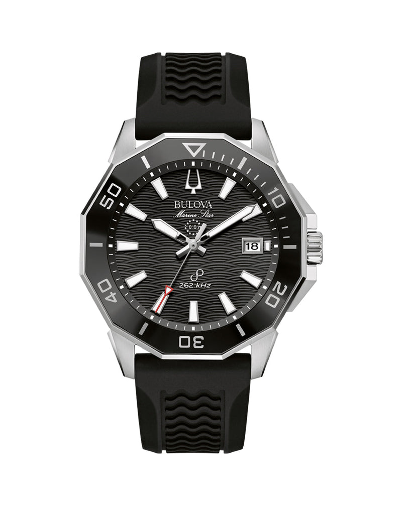 Bulova Marine Star Black Rubber Precisionist Watch with 43cm Stainless Steel Case and 200m Water Resistance 96B432