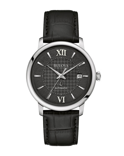 Bulova Hudson Black Dial Leather Strap Watch 96B441