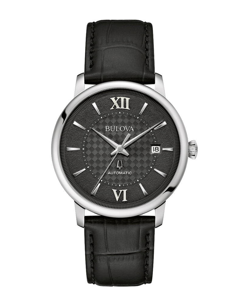 Bulova Hudson Black Dial Leather Strap Watch 96B441