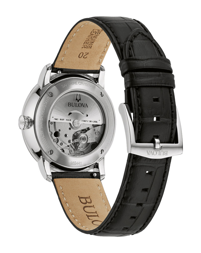 Bulova Hudson Black Dial Leather Strap Watch 96B441