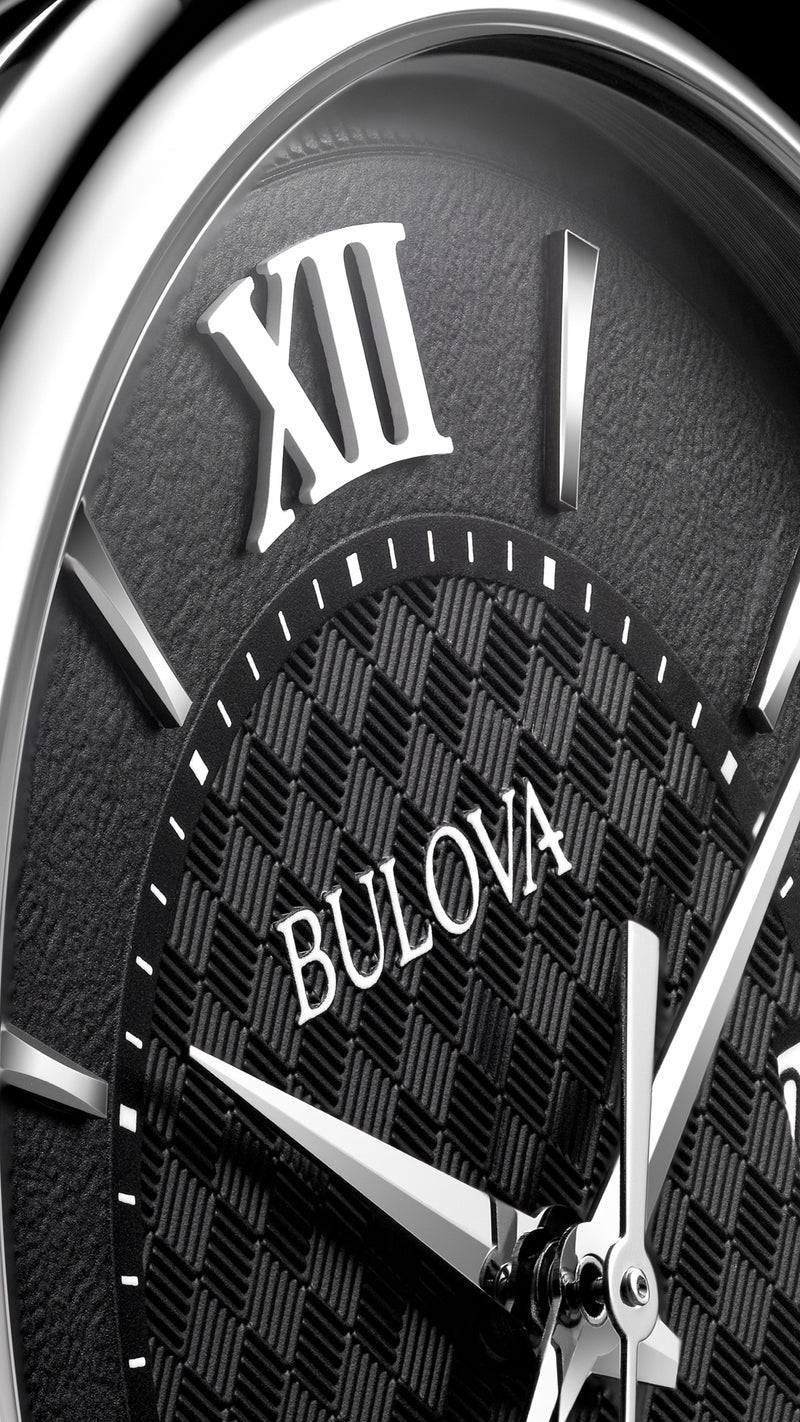 Bulova Hudson Black Dial Leather Strap Watch 96B441
