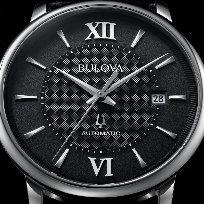Bulova Hudson Black Dial Leather Strap Watch 96B441