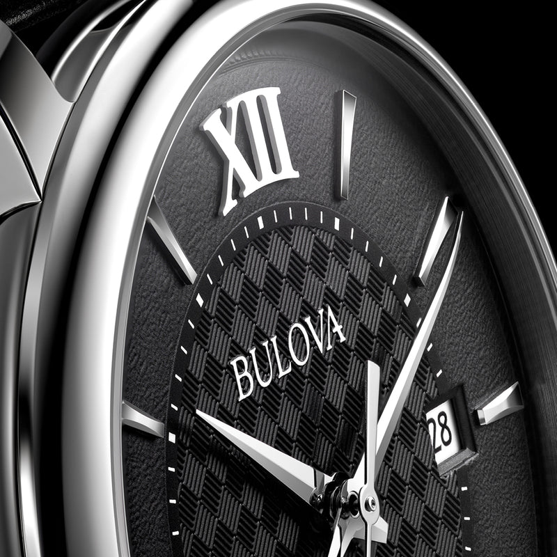 Bulova Hudson Black Dial Leather Strap Watch 96B441