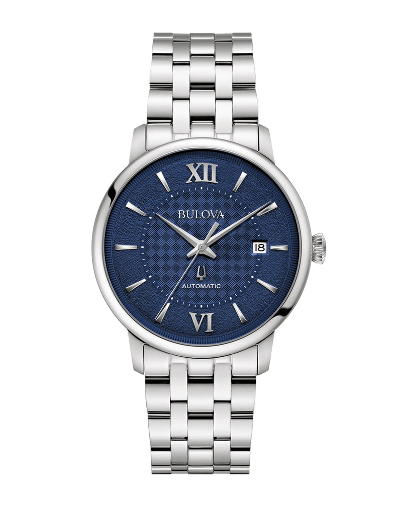 Bulova Hudson Blue Dial Stainless Steel Watch 96B447