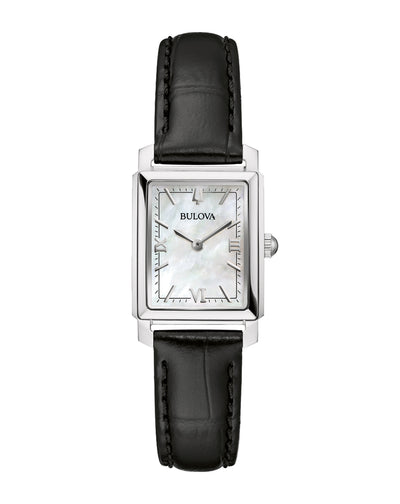 Bulova Sutton Mother of Pearl Dial Black Leather Strap Watch 96L330