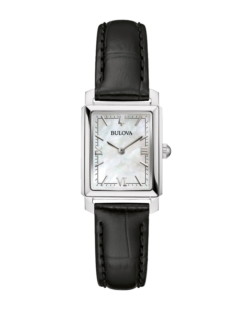 Bulova Sutton Mother of Pearl Dial Black Leather Strap Watch 96L330