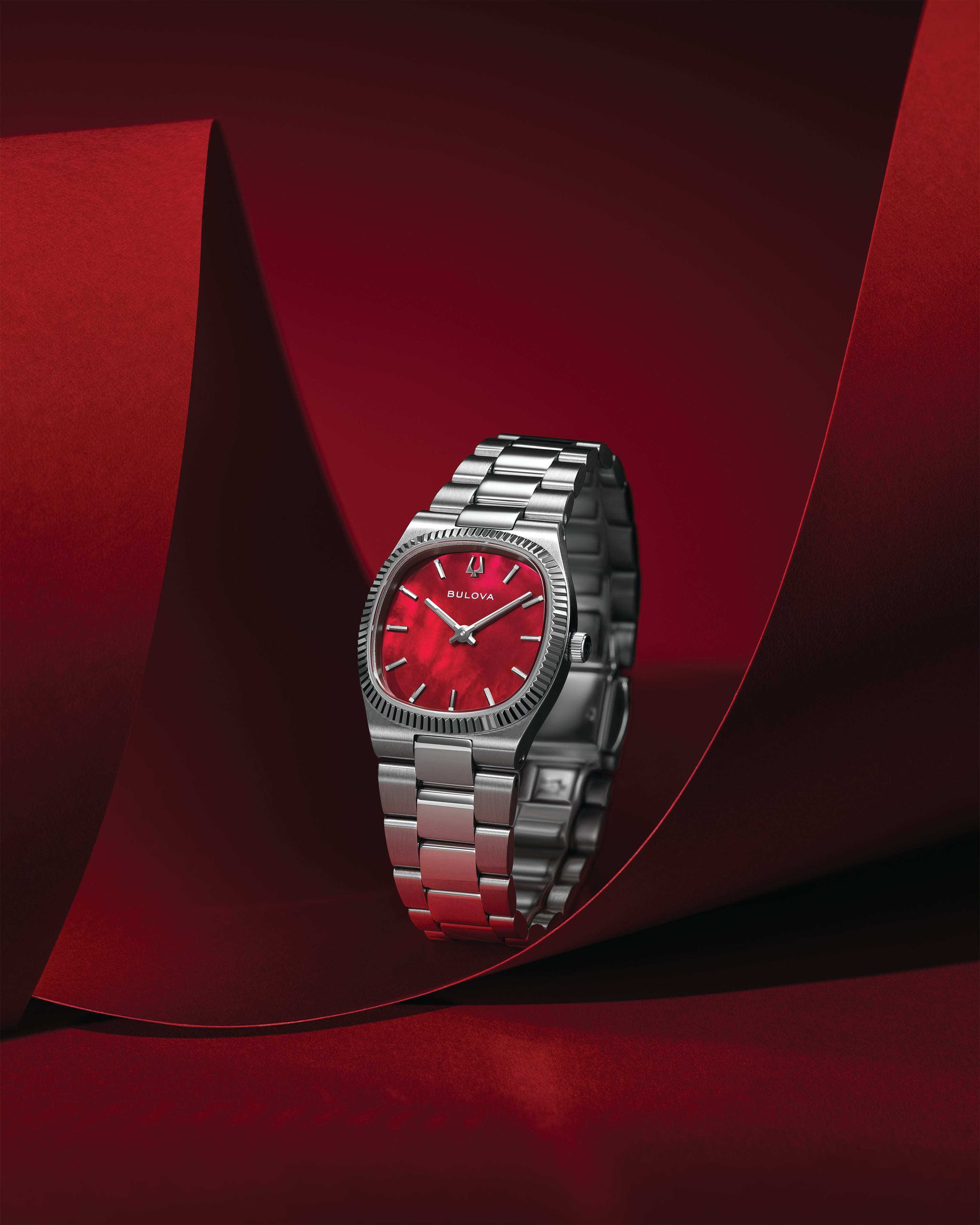 Bulova Super Seville Mini Red Dial Stainless Steel Watch 96L354