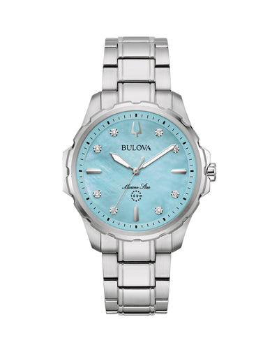 Bulova Marine Star Luxury Diamond Blue Dial Stainless Steel Watch for Women 96P248