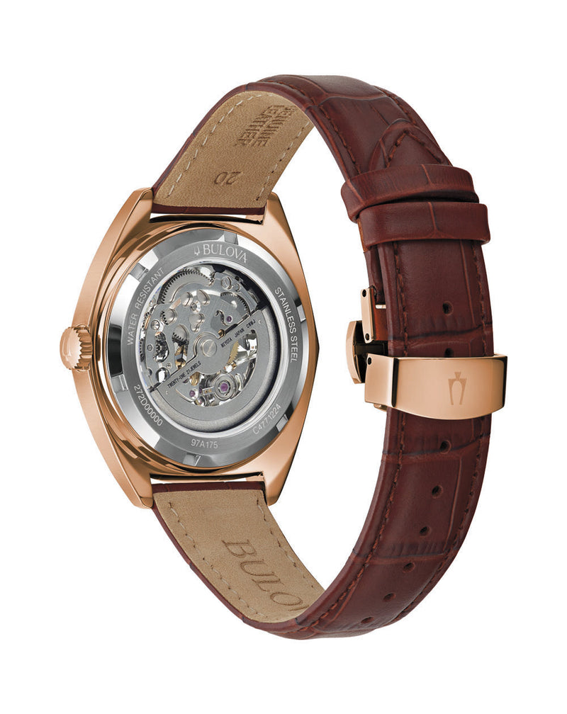 Bulova rose gold watch leather band sale